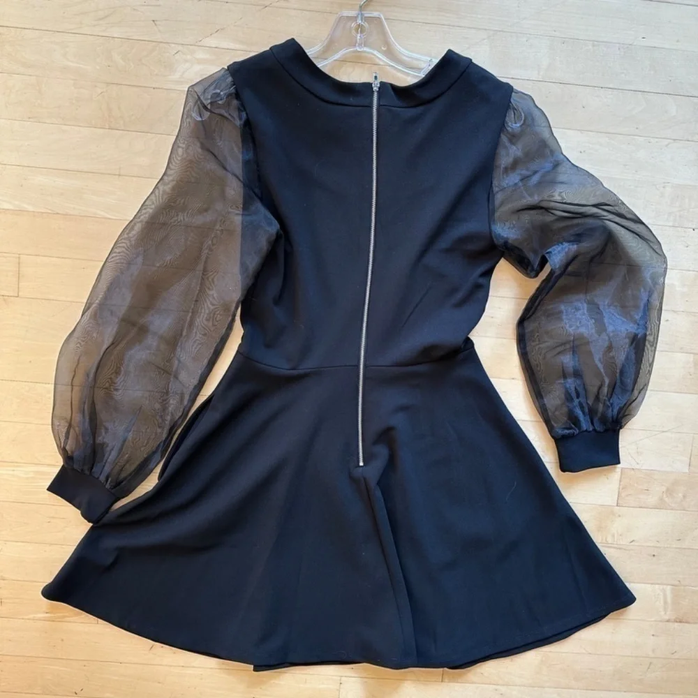 Crystal Doll Black Illusion sheer sleeve dress, Small. L904 - Picture 3 of 5